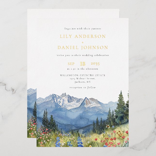 Watercolor Mountain Wildflower Wedding QR Code (Front/Back)