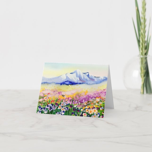 Watercolor mountain wildflowers customisable card (Front)