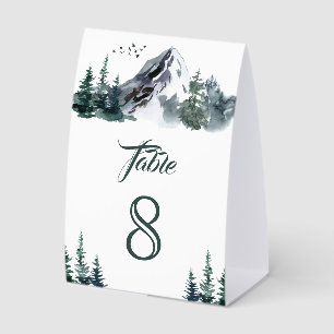Watercolor Mountain Winter Wedding Table Number