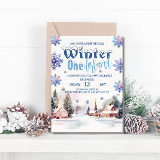 Watercolor Mountain Winter Wonderland for Boy Invitation