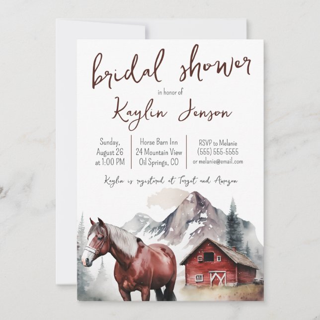 Watercolor Mountain with Horse Bridal Shower Invitation (Front)