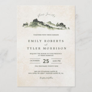 Watercolor Mountain Woodland Forest Wedding Invite