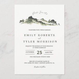 Watercolor Mountain Woodland Forest Wedding Invite