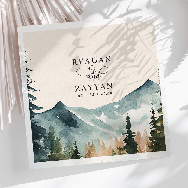 Watercolor Mountains And Pines Rustic Wedding Napkin (Creator Uploaded)