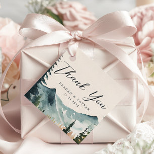 Watercolor Mountains And Pines Wedding Thank You Favour Tags