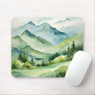 Watercolor Mountains and Trees Mouse Mat