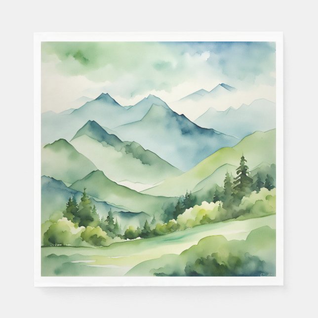 Watercolor Mountains and Trees Napkin (Front)