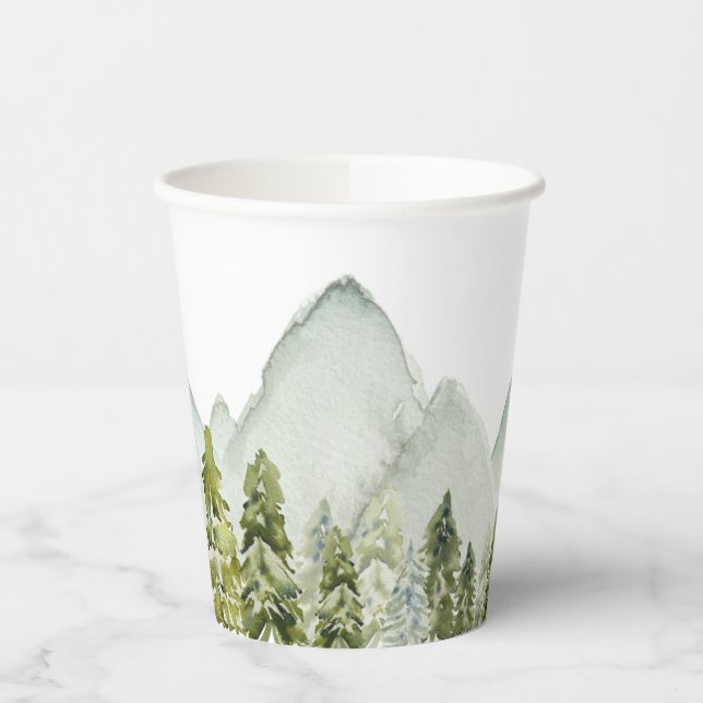 Watercolor Mountains and Trees Paper Cups (Left)