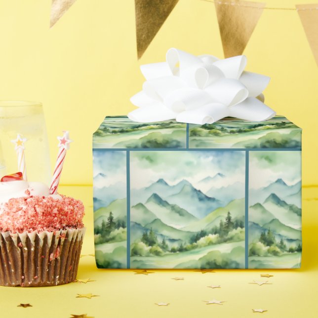 Watercolor Mountains And Valleys Wrapping Paper (Birthday Party)