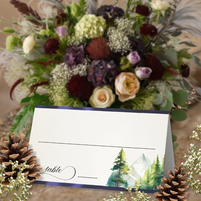 Watercolor Mountains - Blue Place Card (Creator Uploaded)