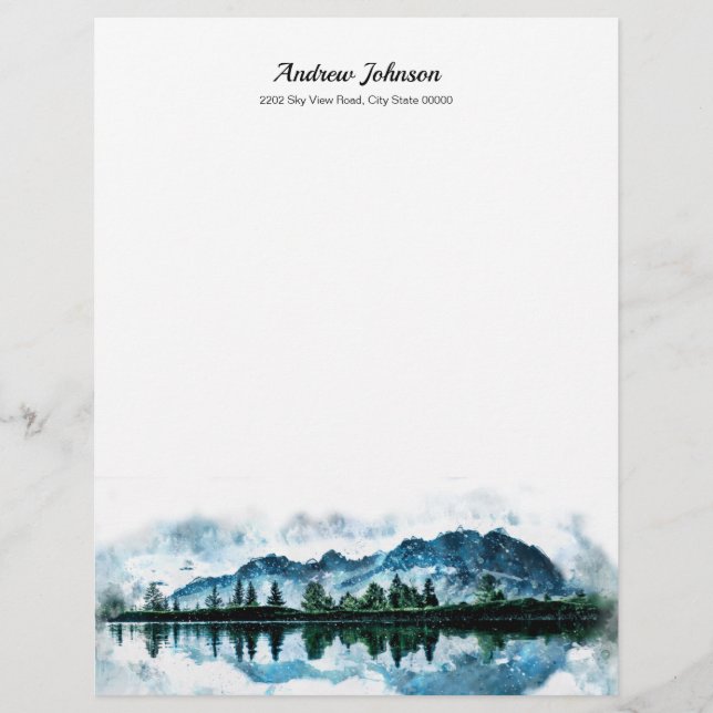 Watercolor Mountains Custom Letterhead (Front)