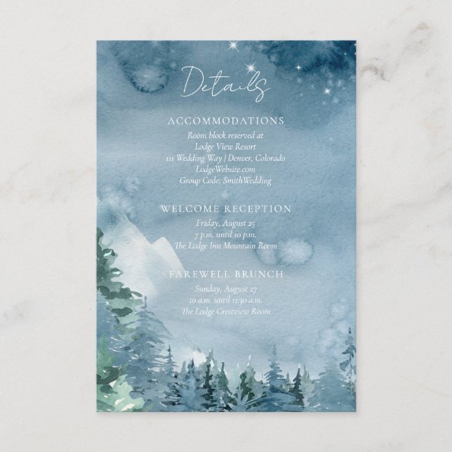 Watercolor Mountains Dark Dusk Blue Rustic Wedding Enclosure Card (Front)