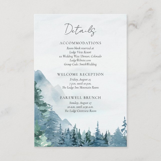 Watercolor Mountains Dusty Blue Rustic Wedding  Enclosure Card (Front)