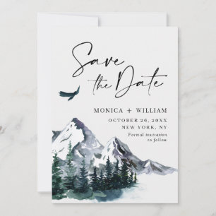 Watercolor Mountains Forest Wedding Photo  Save The Date