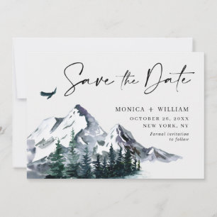 Watercolor Mountains Forest Wedding Photo Save The Date