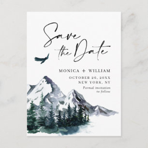 Watercolor Mountains Forest Wedding Save the Date  Postcard