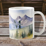 Watercolor Mountains Landscape Monogram Name Coffee Mug<br><div class="desc">Customisable name and monogram on the background of watercolor mountains landscape with fir trees.</div>