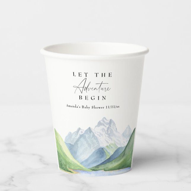 Watercolor mountains - Let the adventure begin Paper Cups (Front)