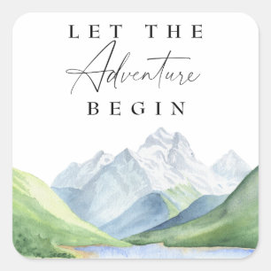 Watercolor mountains - Let the adventure begin Square Sticker