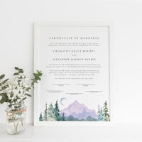 Watercolor Mountains Marriage Certificate