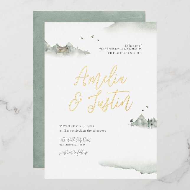 Watercolor Mountains Outdoor Destination Wedding (Front/Back)