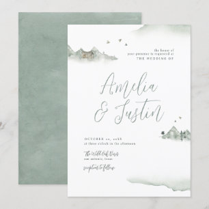 Watercolor Mountains Outdoor Destination Wedding Invitation