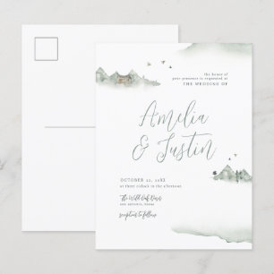 Watercolor Mountains Outdoor Destination Wedding Invitation Postcard