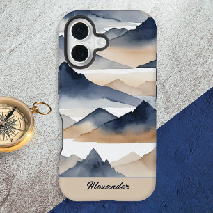 Watercolor Mountains Personalised Name iPhone 16 Case