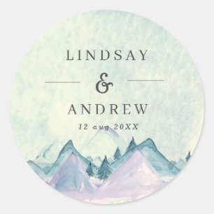 Watercolor Mountains Personalised Wedding Classic Round Sticker