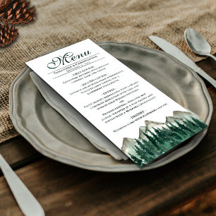 Watercolor Mountains & Pine Elegant Rustic Wedding Menu