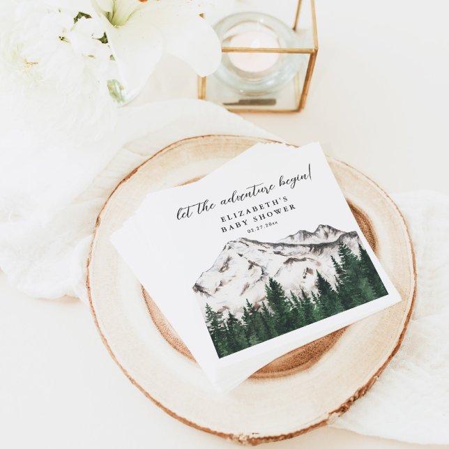 Watercolor Mountains Pine Forest Baby Shower Napkin (Creator Uploaded)