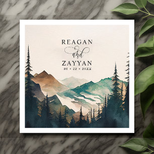 Watercolor Mountains Pine Forest Wedding Napkin