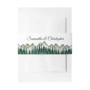 Watercolor Mountains & Pine Trees Rustic Wedding Invitation Belly Band