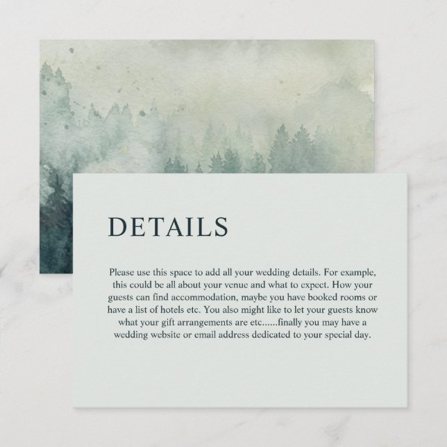 Watercolor Mountains & Pine Trees Wedding Enclosure Card (Front/Back)