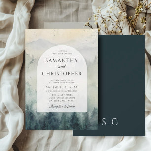 Watercolor Mountains & Pine Trees Wedding Invitation