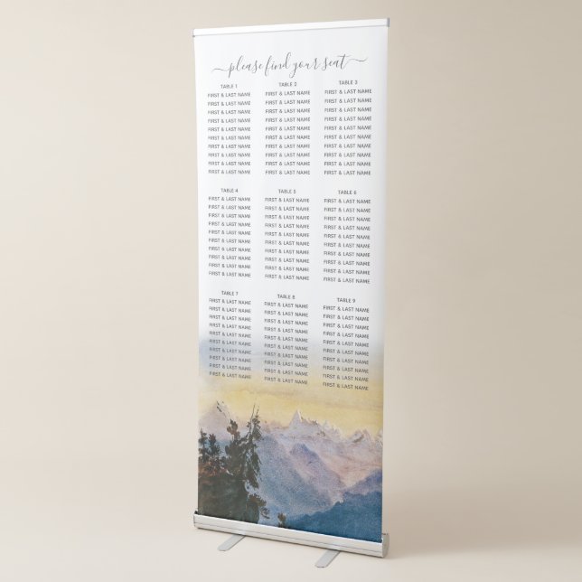 Watercolor Mountains Pine Wedding Seating Chart Retractable Banner (3/4)