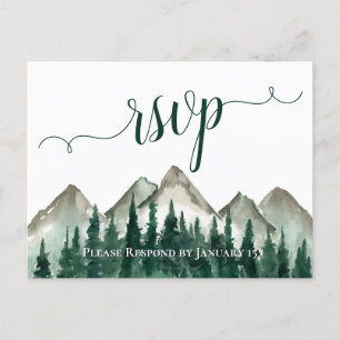 Watercolor Mountains & Pines Wedding RSVP Postcard