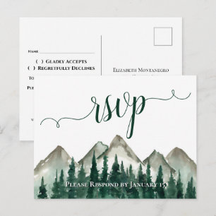 Watercolor Mountains & Pines Wedding RSVP Postcard