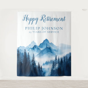 Watercolor Mountains Retirement Party Backdrop Tapestry