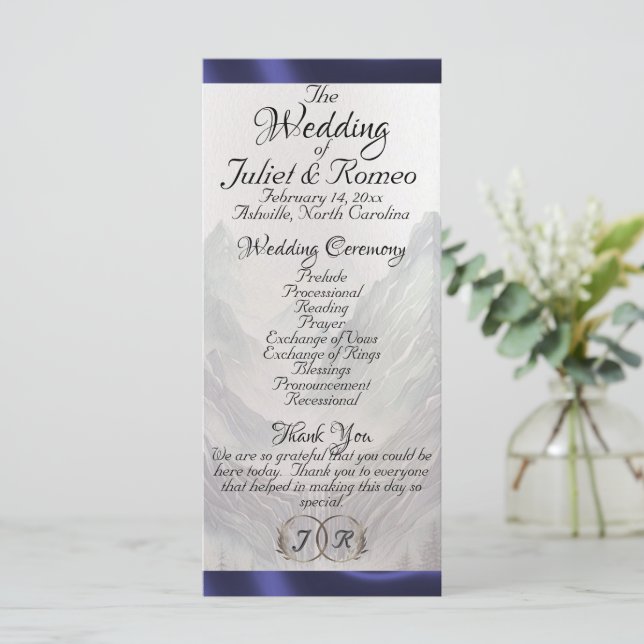Watercolor Mountains & Ribbon Wedding Programme (Standing Front)