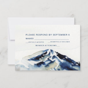 Watercolor Mountains RSVP Card Wedding Navy White