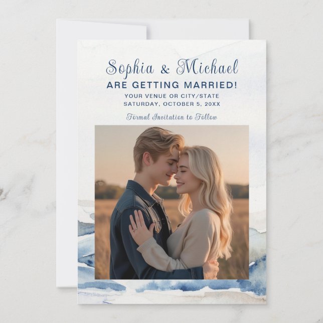 Watercolor Mountains Rustic Wedding Save the Date (Back)