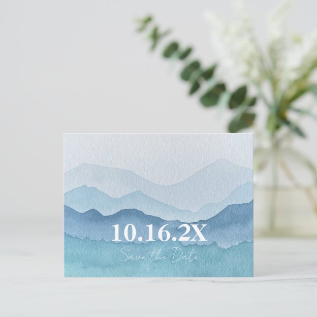 Watercolor Mountains Save The Date Postcard (Standing Front)