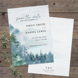 Watercolor Mountains Wedding Dusty Blue Rustic Save The Date