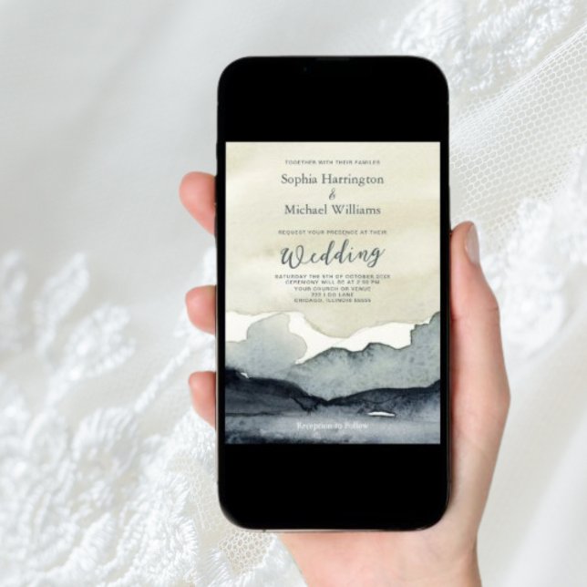 Watercolor Mountains Wedding Invitation QR Code  (Creator Uploaded)