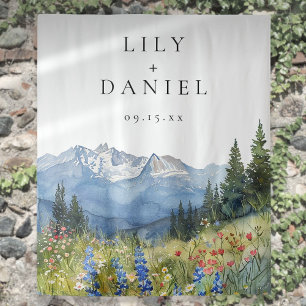 Watercolor Mountains Wedding Photo Booth Backdrop Tapestry