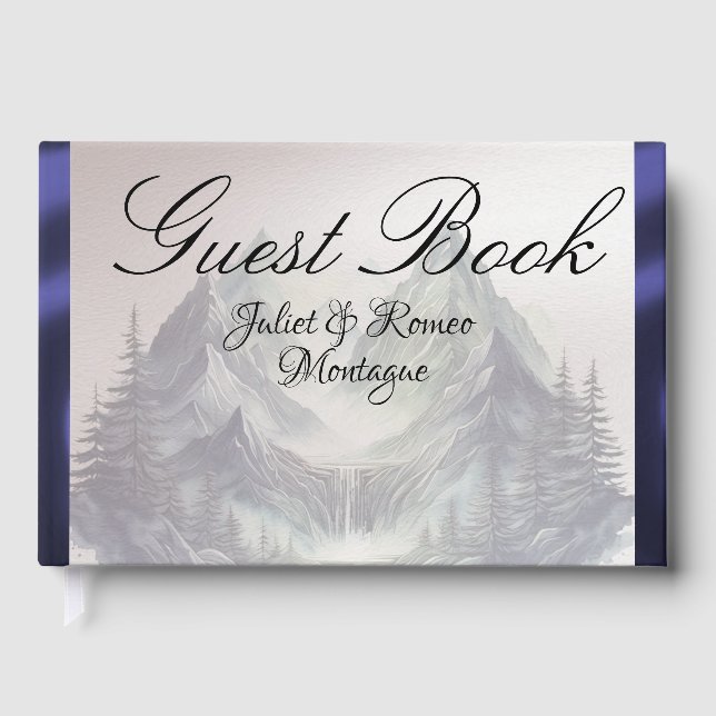 Watercolor Mountains Wedding Small Guest Book (Front)