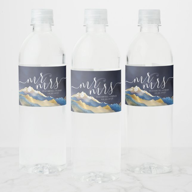Watercolor Mountains Wedding Water Bottle Label (Bottles)
