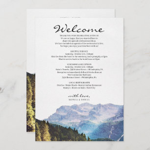 Watercolor Mountains Wedding Welcome Itinerary Programme