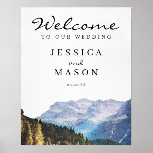 Watercolor Mountains Wedding Welcome Sign